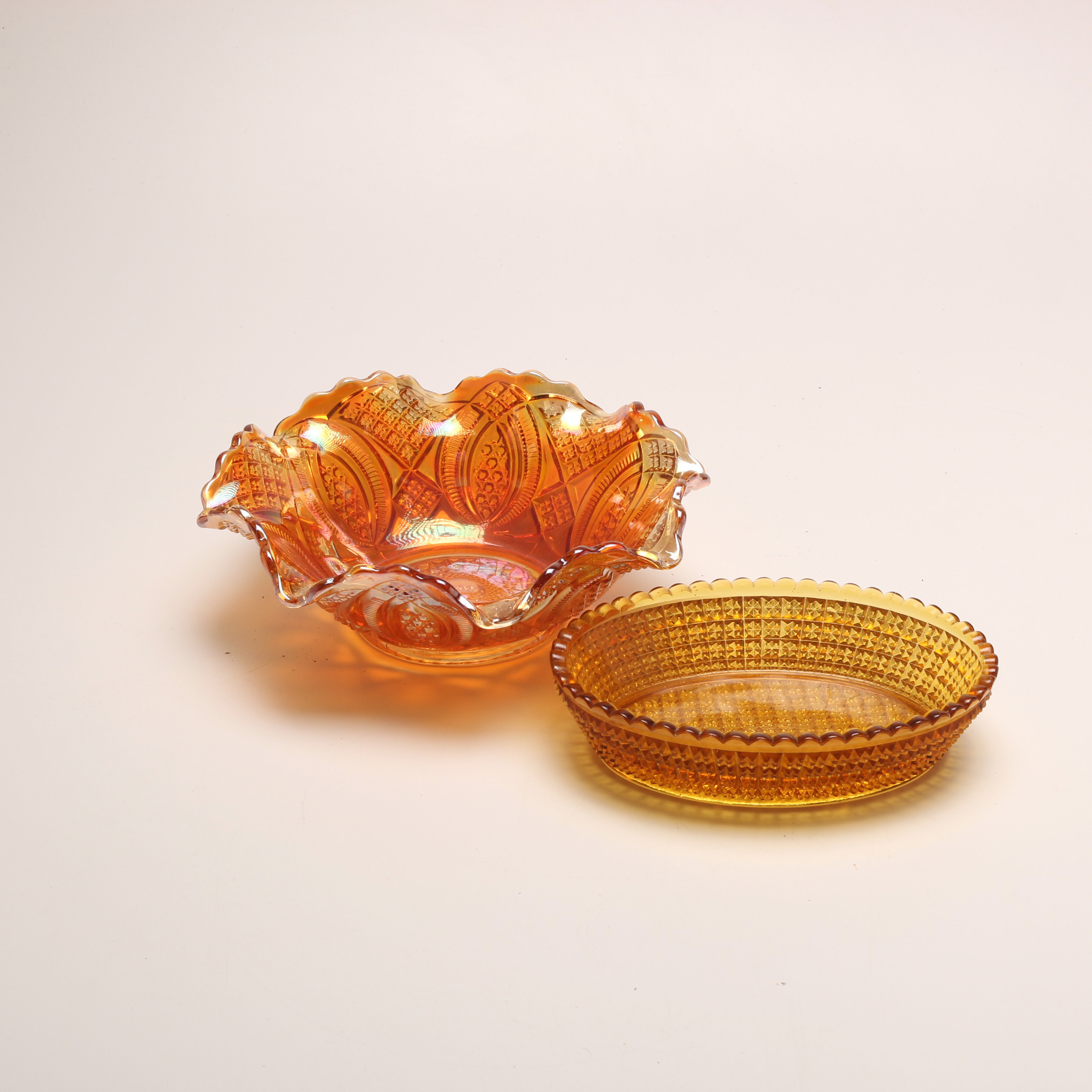Carnival Glass and Amber Glass Bowls