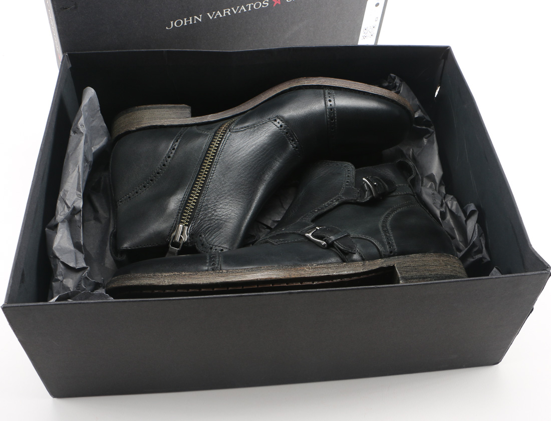John Varvatos Leather Stanley Brogued Monk Boots