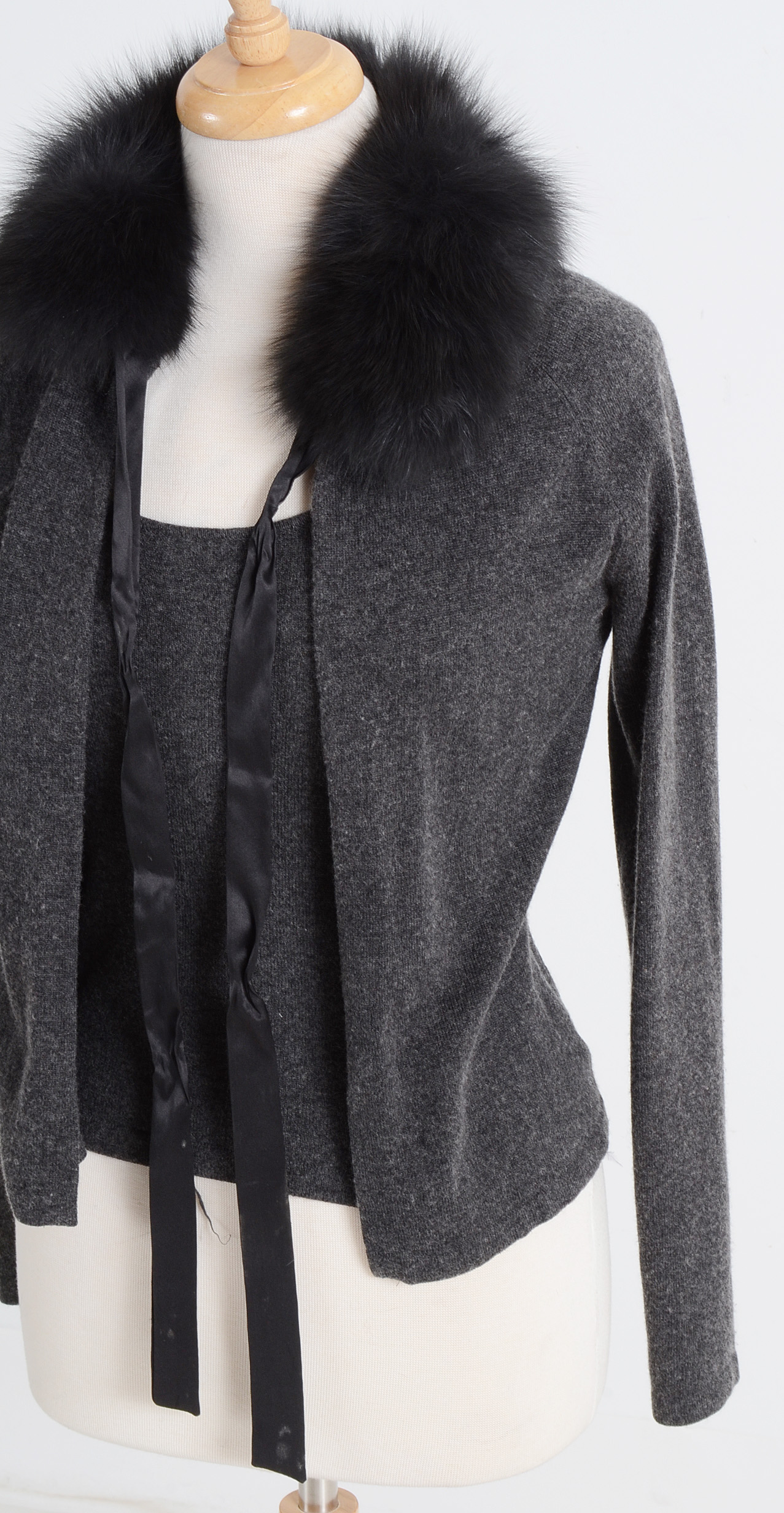 Jon Silk and Cashmere Blend Sweater Set with Fox Collar