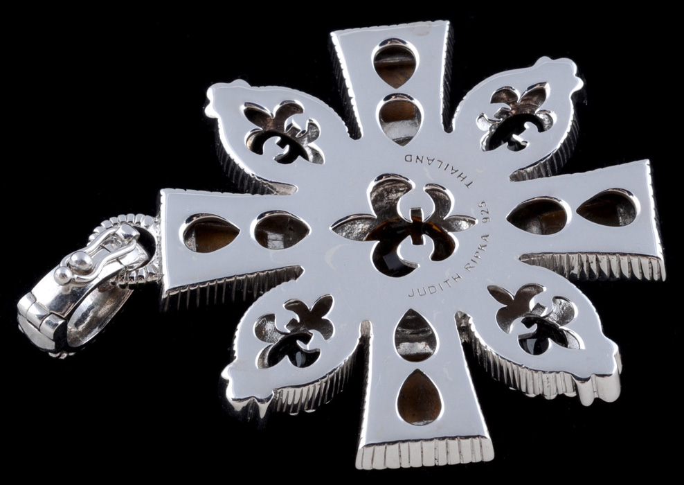 Judith Ripka Sterling Silver Tiger Eye, Black Onyx and Citrine Cross Pendant