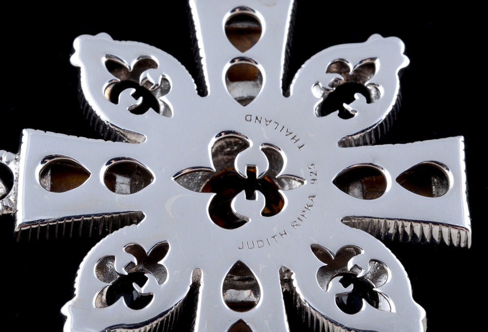 Judith Ripka Sterling Silver Tiger Eye, Black Onyx and Citrine Cross Pendant