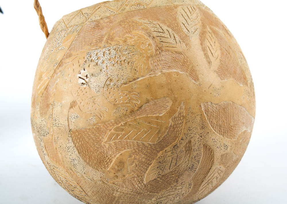 Hand-Painted Bird Art and Carved Gourd Planter