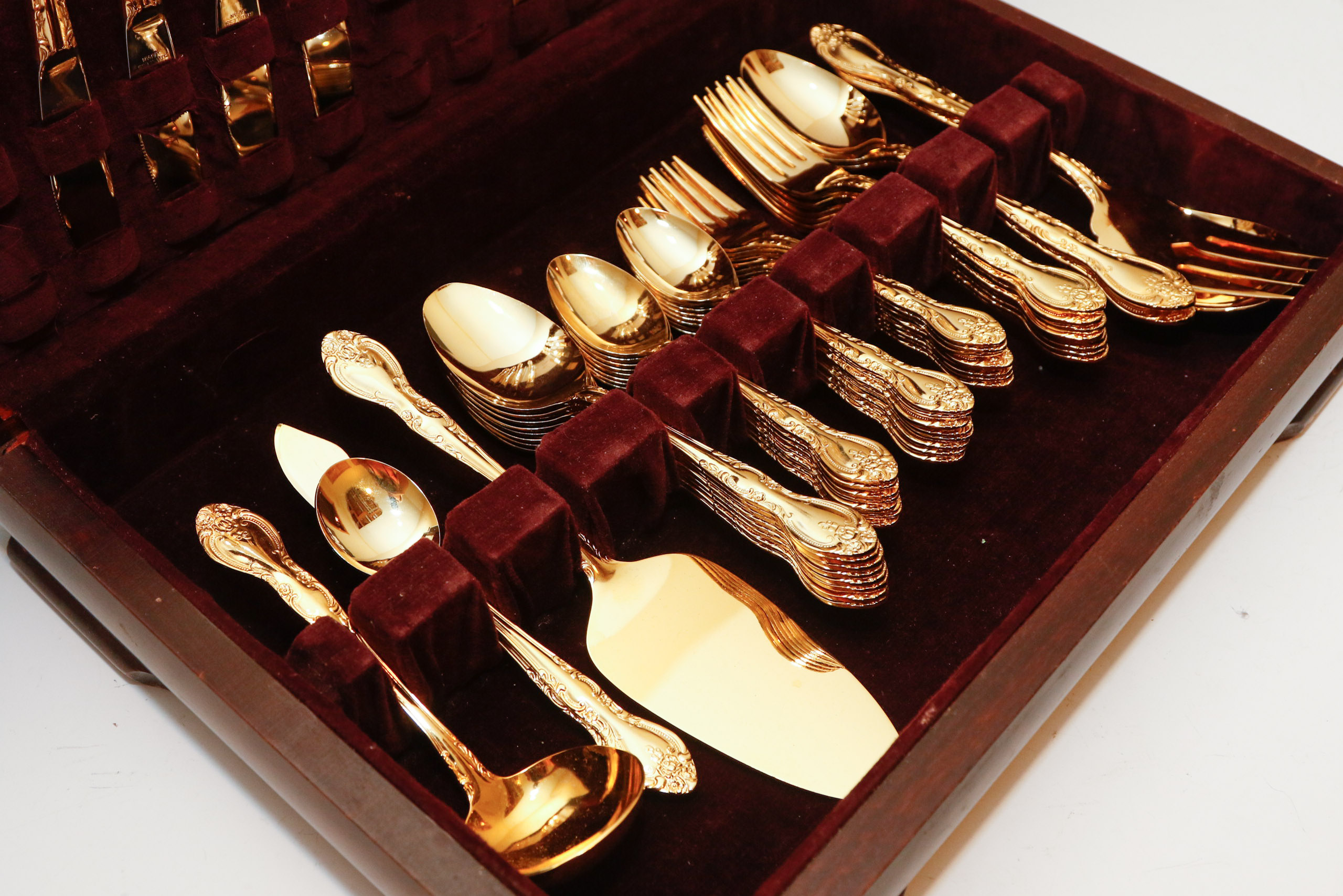 Holmes and Edwards "Sarah Ann" Gold-Plated Stainless Flatware Service for Eight