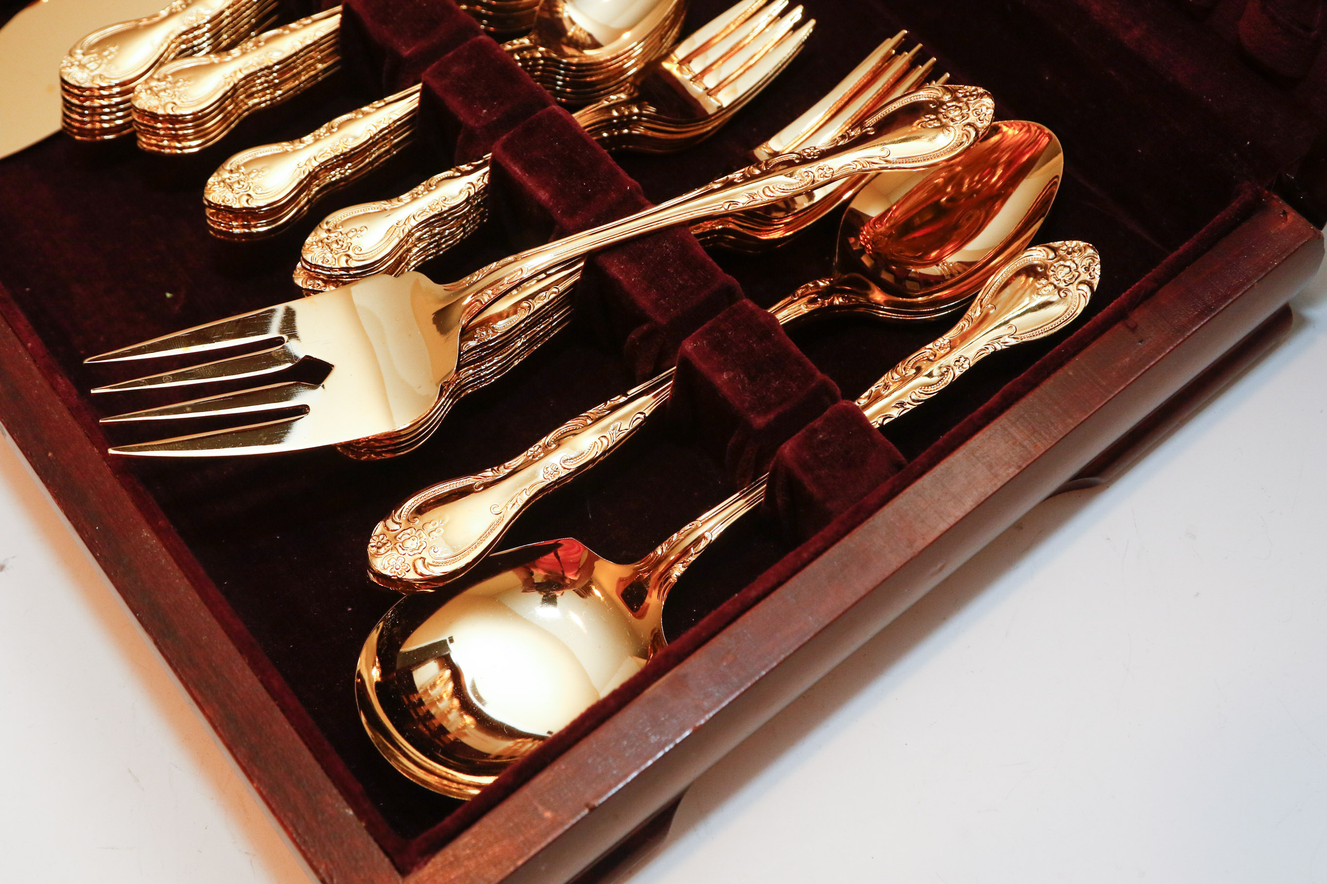 Holmes and Edwards "Sarah Ann" Gold-Plated Stainless Flatware Service for Eight