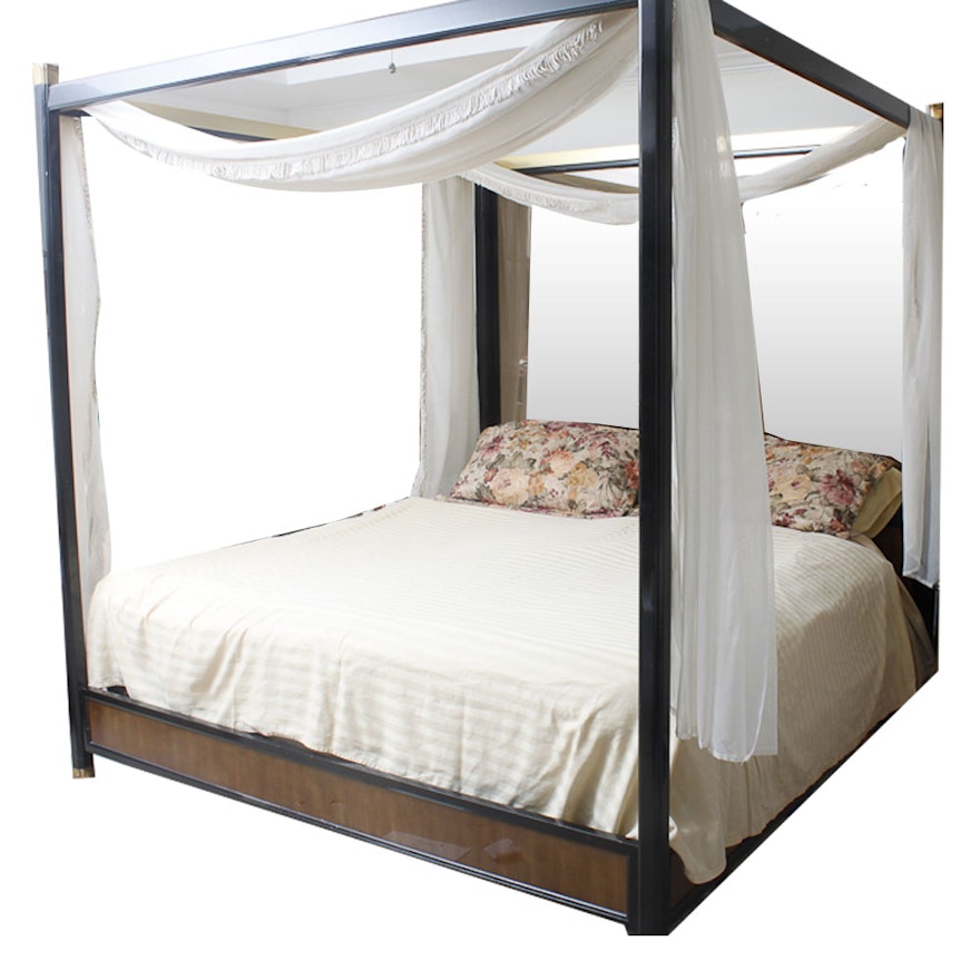 Black and Gold Lacquered Italian Canopy King Bedframe