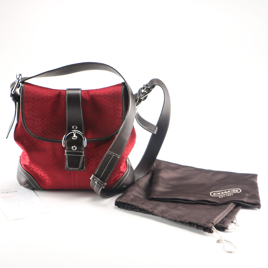 Coach Signature Red Jacquard Shoulder Bag