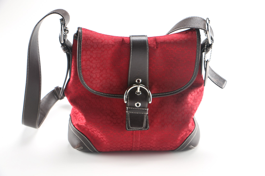 Coach Signature Red Jacquard Shoulder Bag
