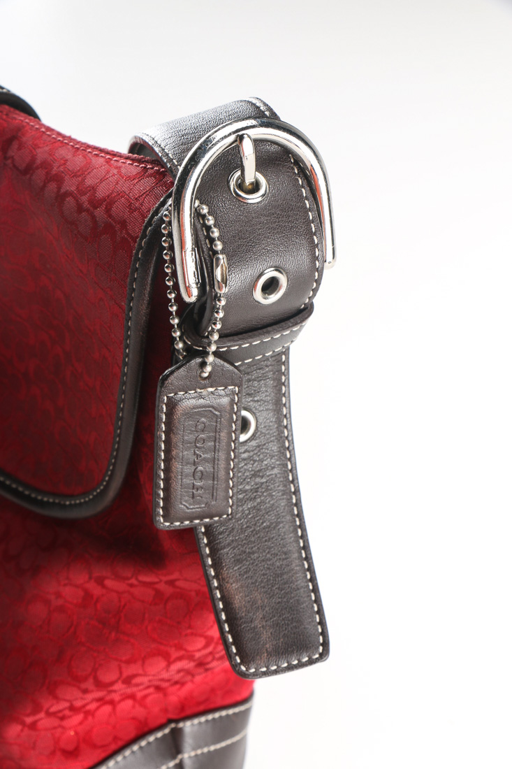 Coach Signature Red Jacquard Shoulder Bag