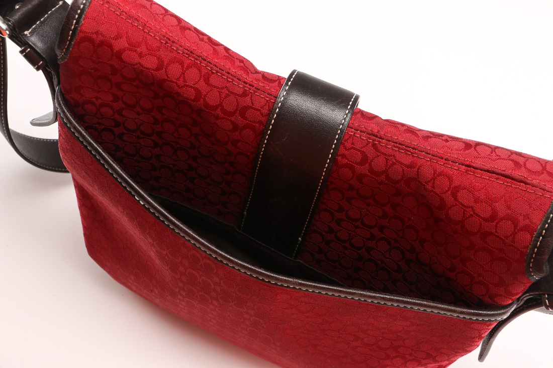 Coach Signature Red Jacquard Shoulder Bag