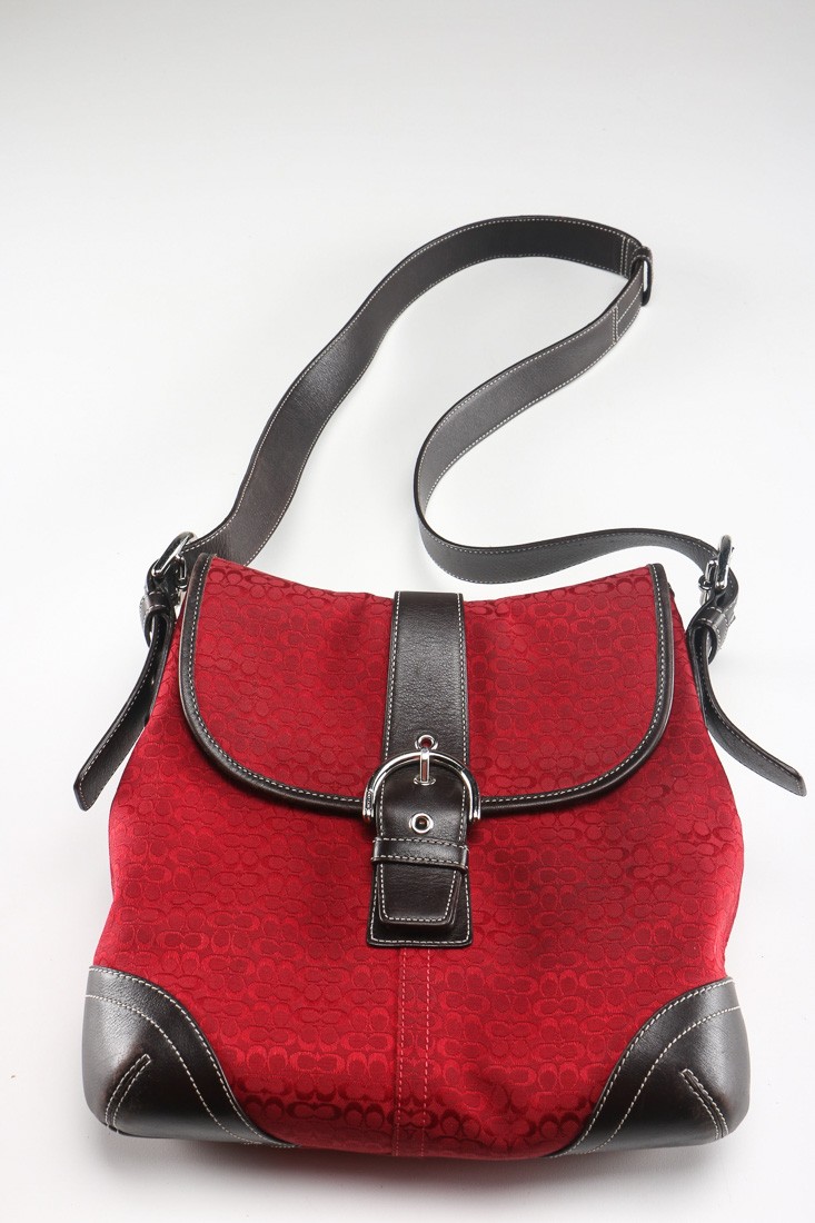 Coach Signature Red Jacquard Shoulder Bag