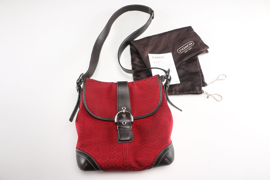 Coach Signature Red Jacquard Shoulder Bag