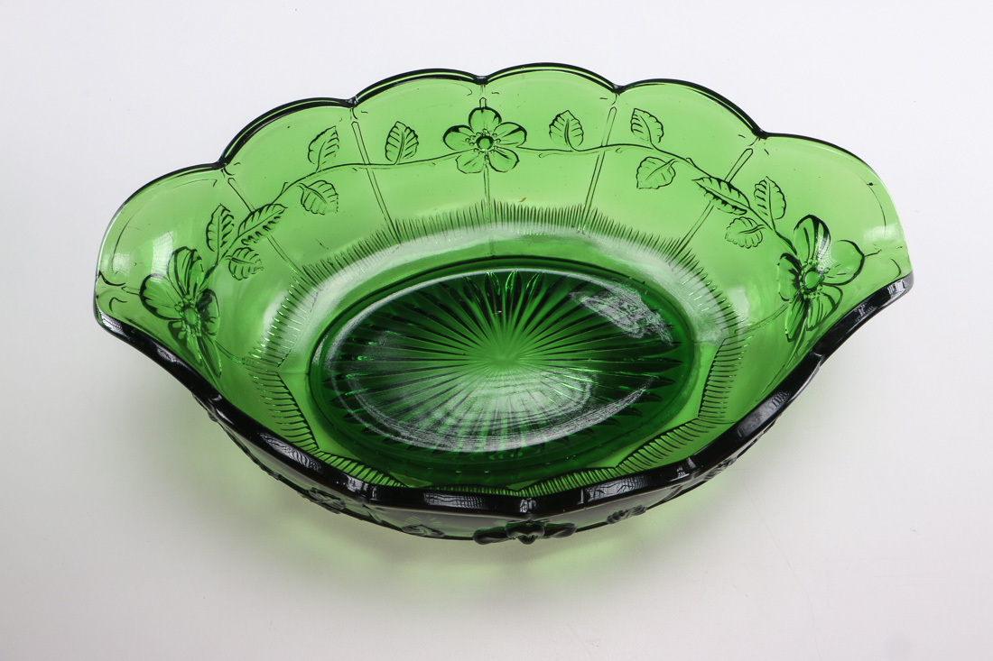 Green Pressed Glass Berry Bowls