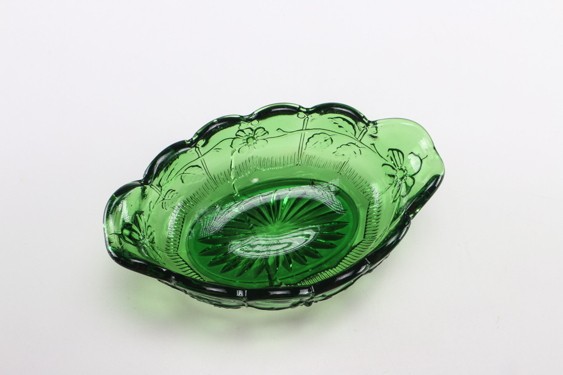 Green Pressed Glass Berry Bowls