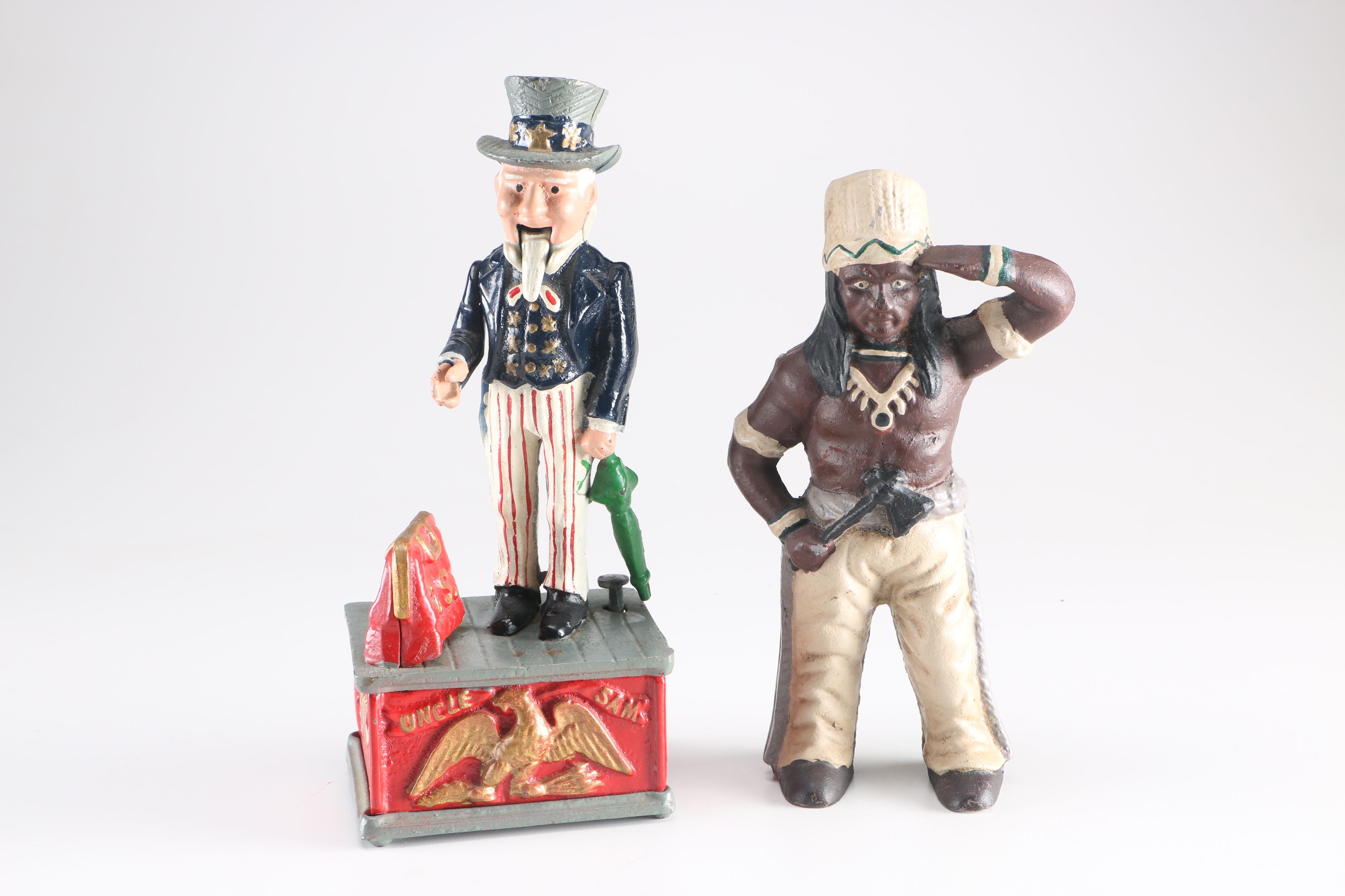 Uncle Sam and Indian Scout Cast Iron Banks