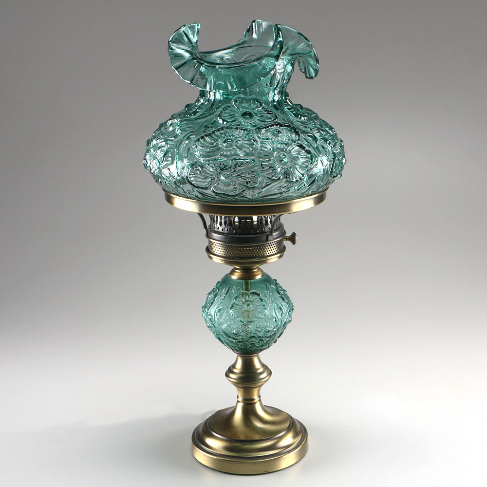 Green Glass Electrified Oil Lamp