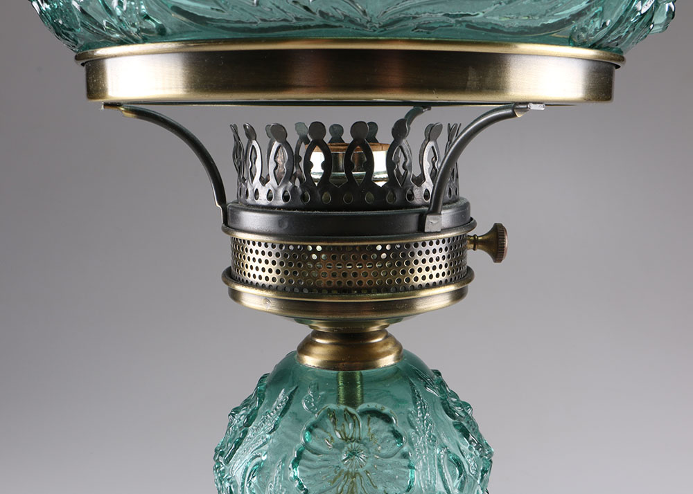 Green Glass Electrified Oil Lamp