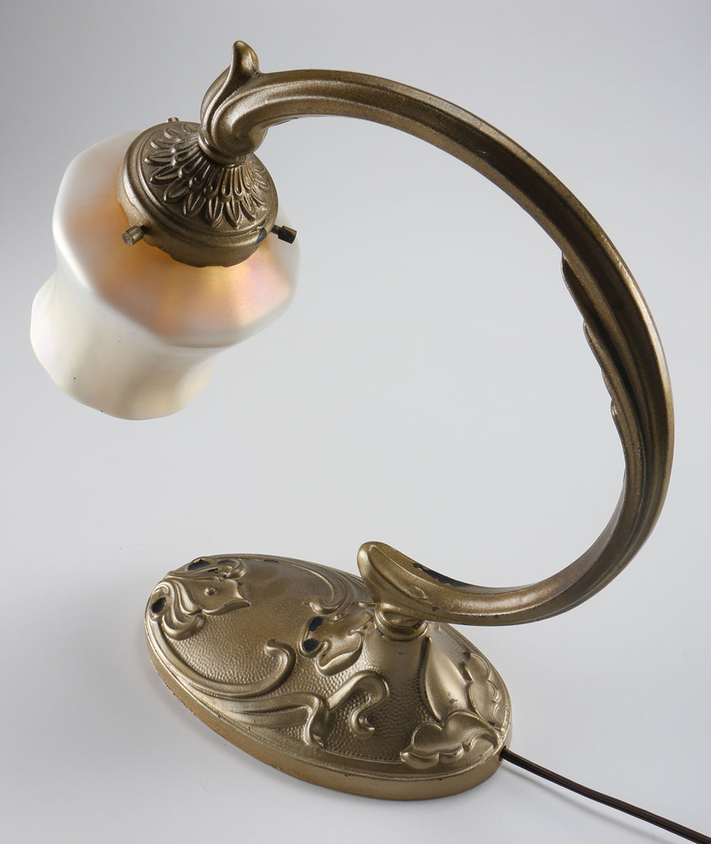 Brass Victorian Lamps with Struben Calcite Aurens Shades