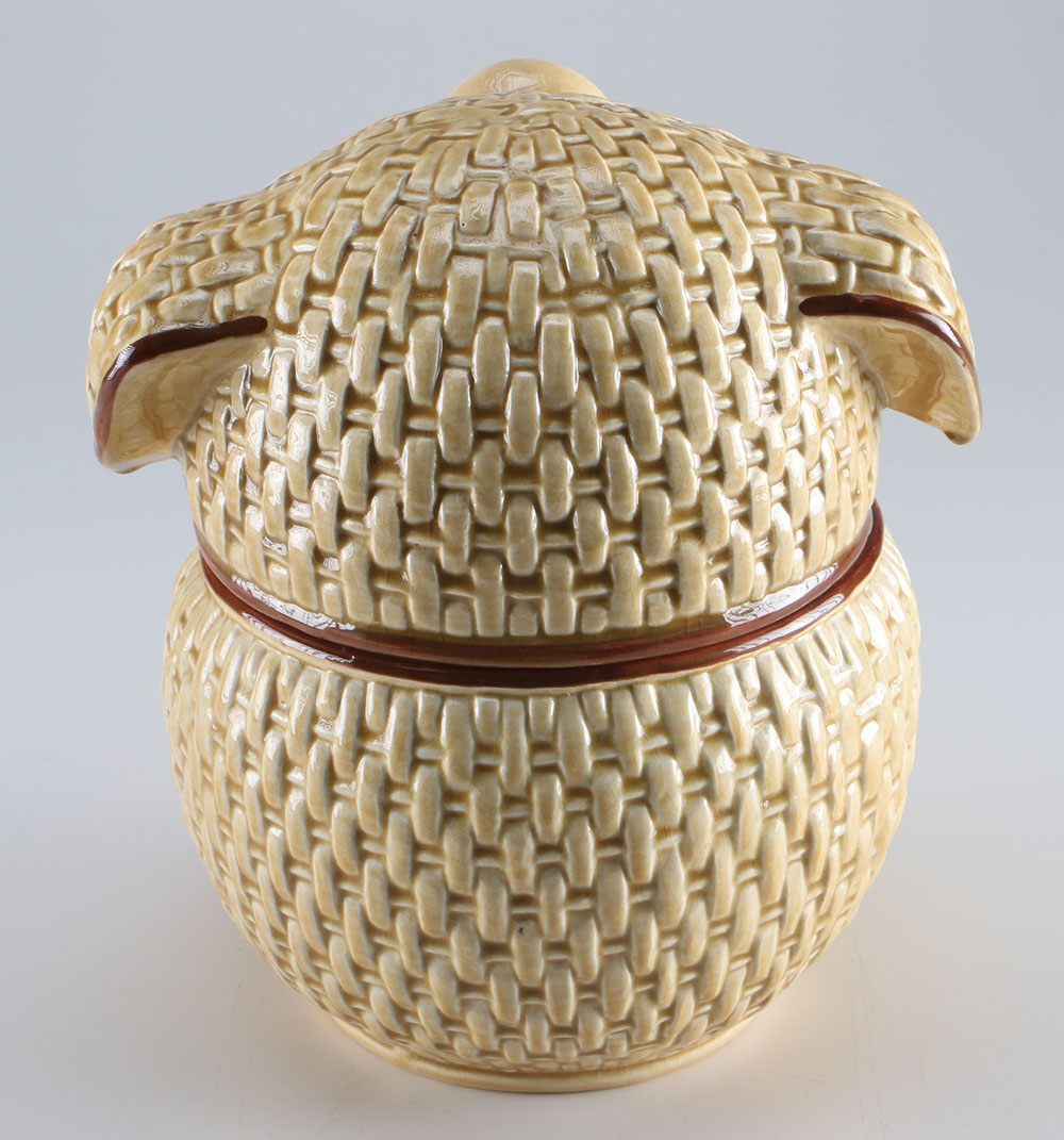 Vintage Basket Weave Cookie Jar Pig
