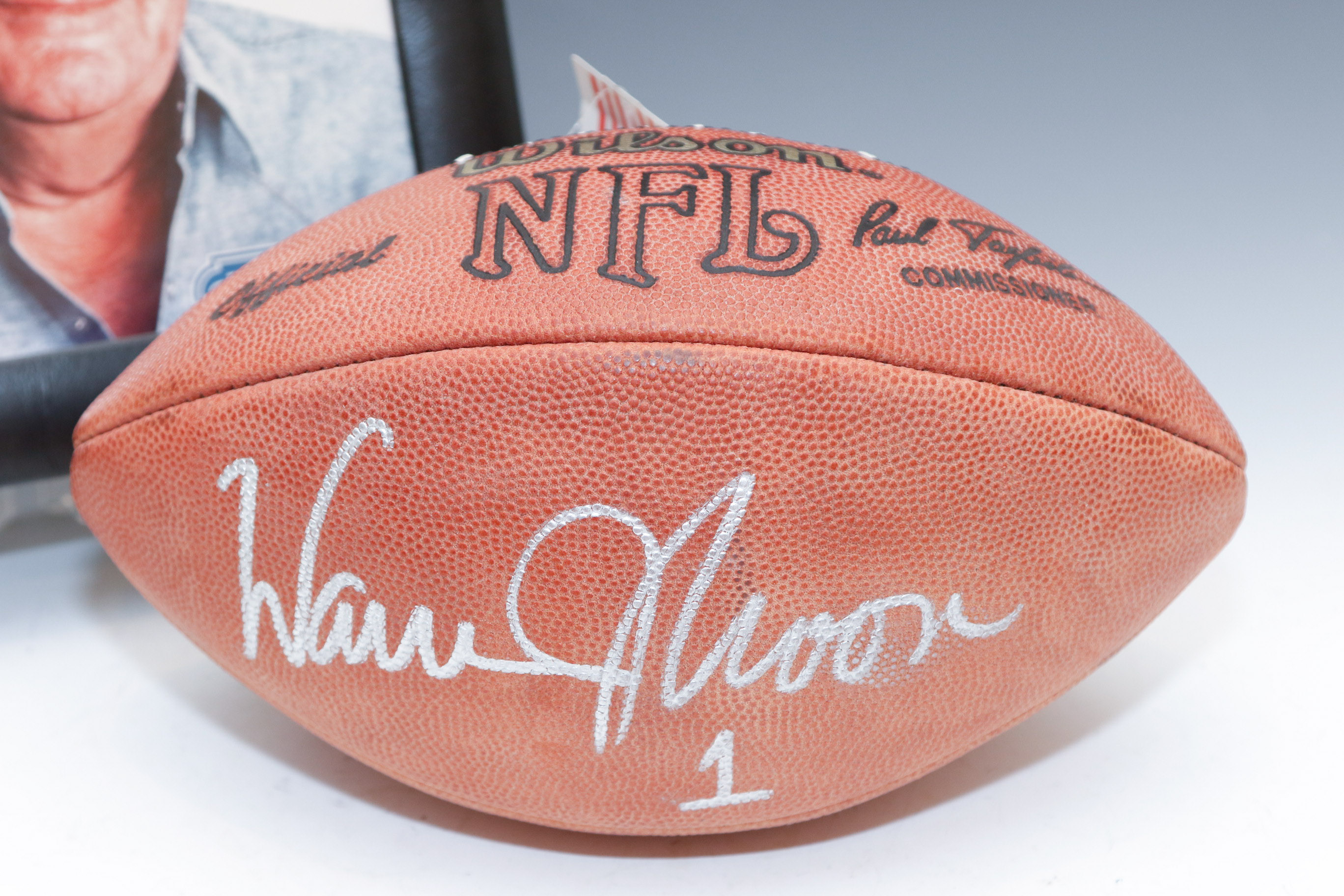 Autographed Warren Moon Football and Bum Phillips Framed Photo