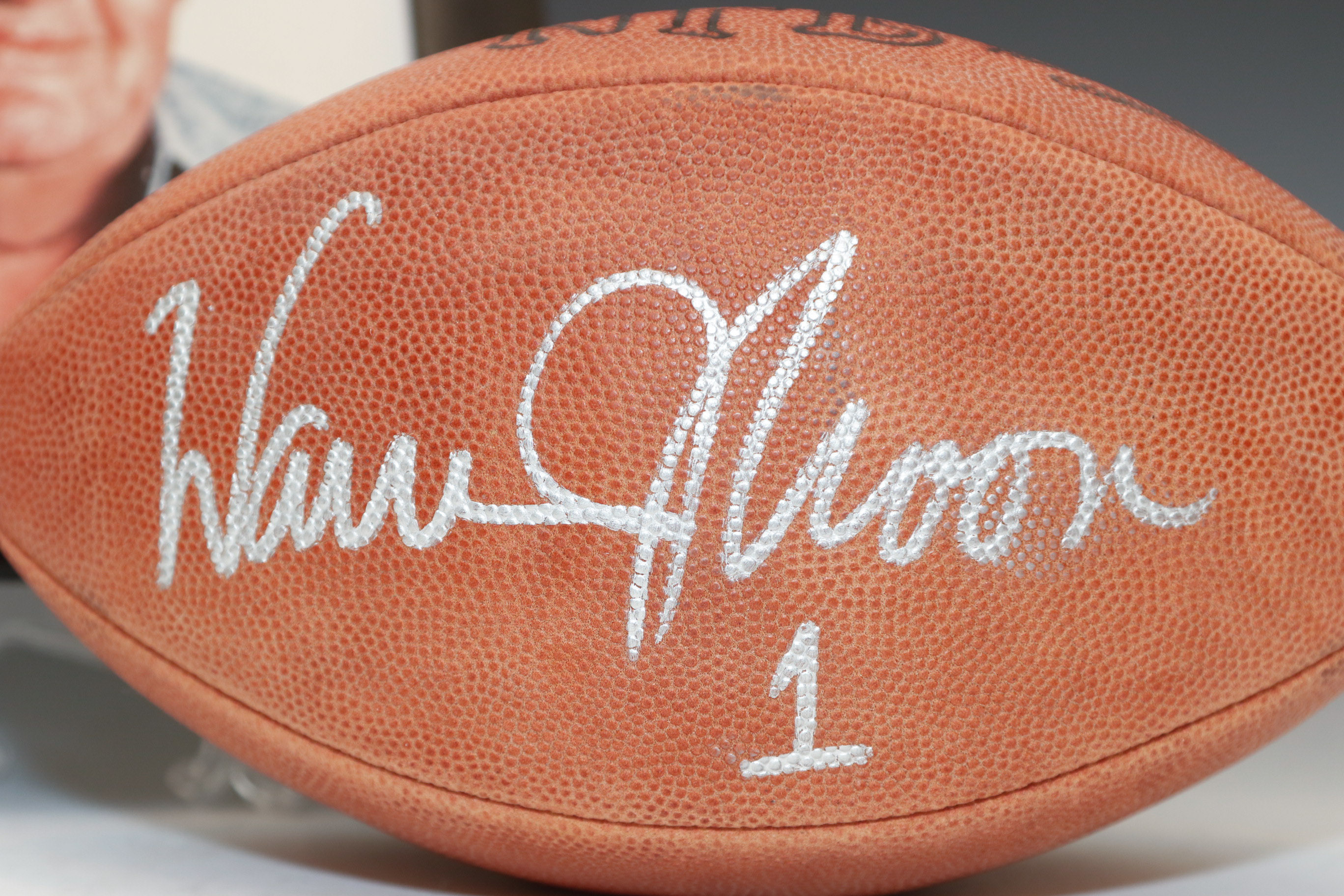 Autographed Warren Moon Football and Bum Phillips Framed Photo