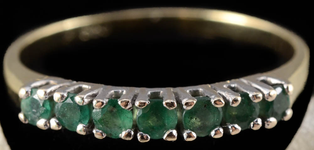 14K Diamond Antique Solitaire Ring and 14K Yellow Gold Emerald Band Ring