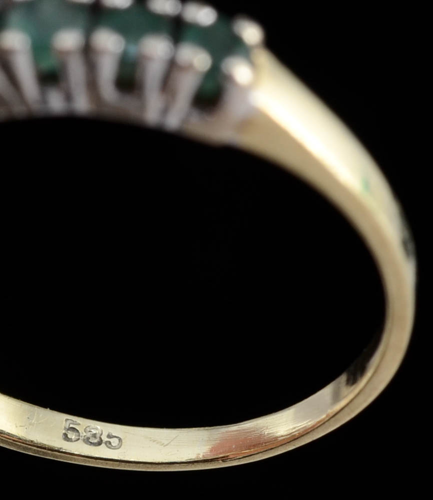 14K Diamond Antique Solitaire Ring and 14K Yellow Gold Emerald Band Ring