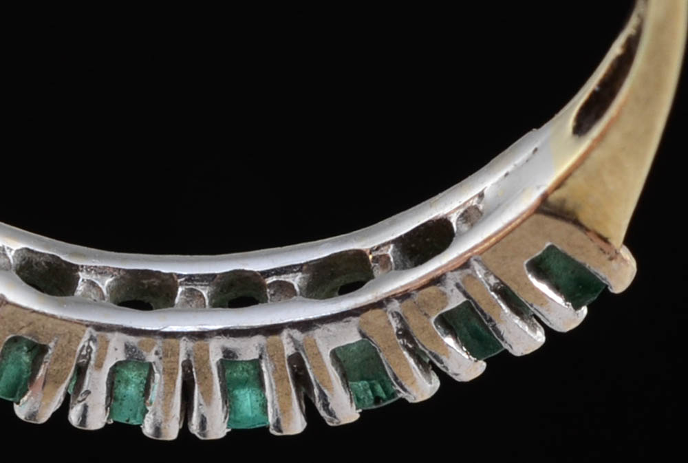 14K Diamond Antique Solitaire Ring and 14K Yellow Gold Emerald Band Ring