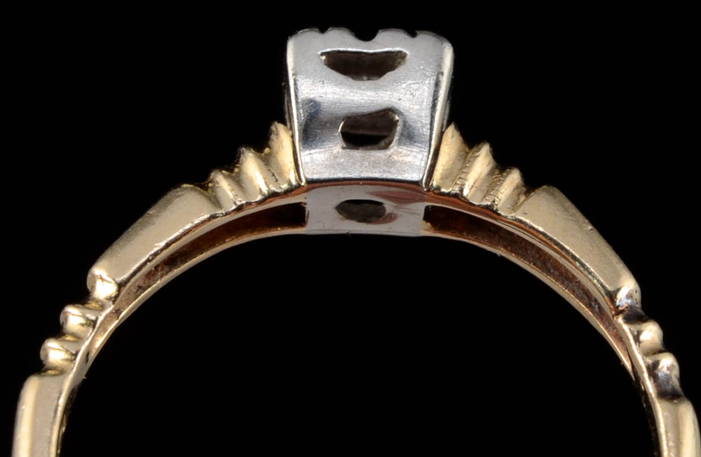 14K Diamond Antique Solitaire Ring and 14K Yellow Gold Emerald Band Ring