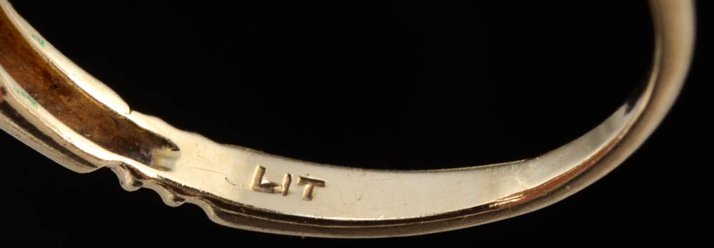 14K Diamond Antique Solitaire Ring and 14K Yellow Gold Emerald Band Ring