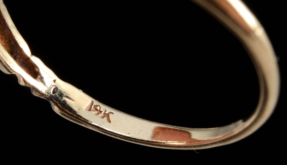 14K Diamond Antique Solitaire Ring and 14K Yellow Gold Emerald Band Ring