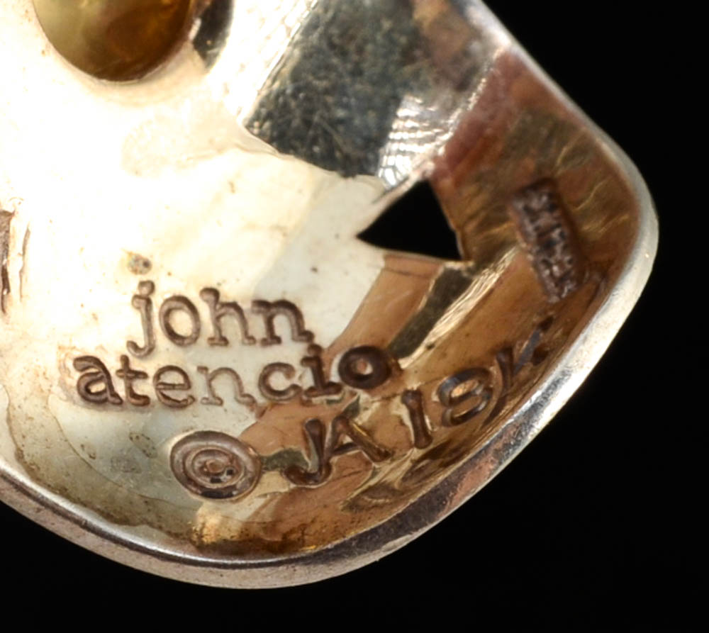 18K Yellow Gold and Sterling John Atencio Half Hoop Earrings