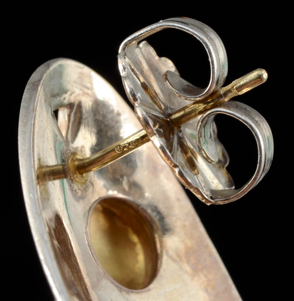 18K Yellow Gold and Sterling John Atencio Half Hoop Earrings