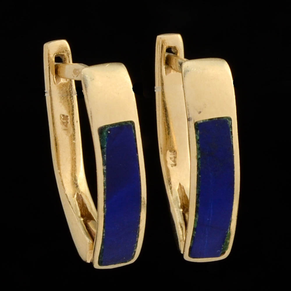 14K Yellow Gold Lapis Hinged Hoop Earrings