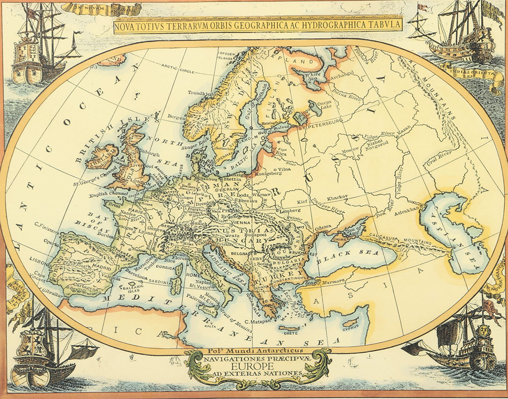 Framed Nautical Map of Europe