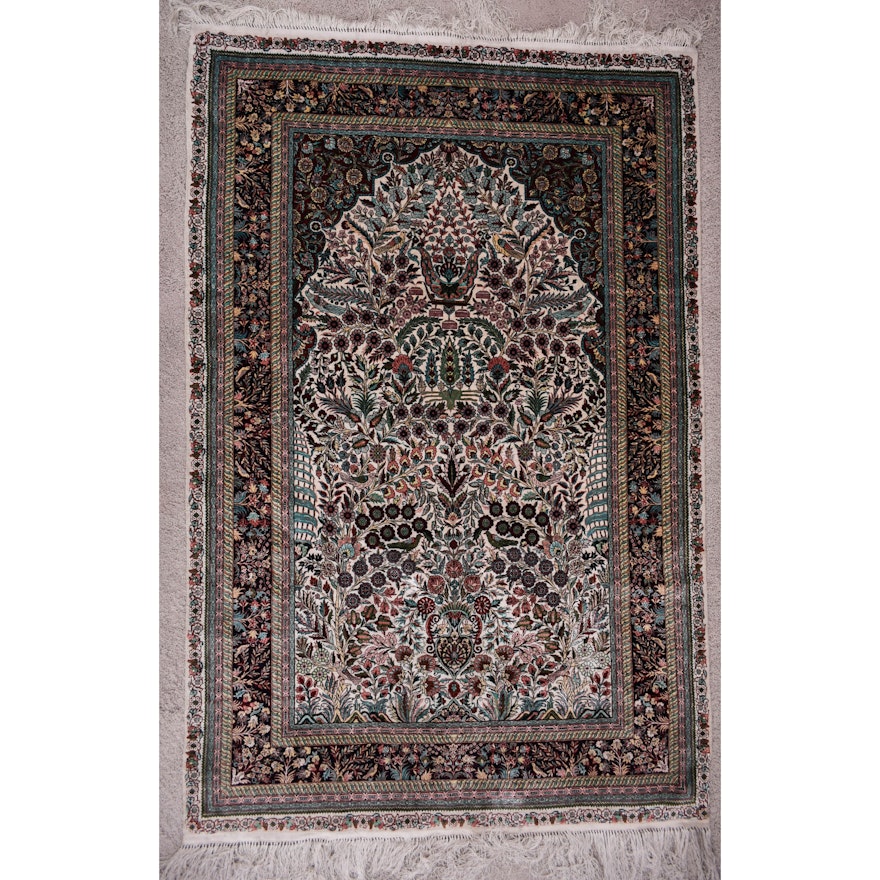 Mohtashem Kashan Tree of Life Silk Prayer Rug