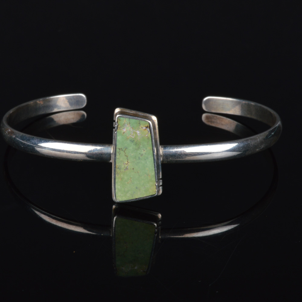 Signed Sterling and Agate Cuff Bracelet