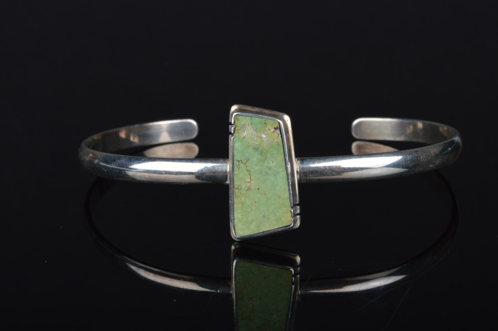 Signed Sterling and Agate Cuff Bracelet