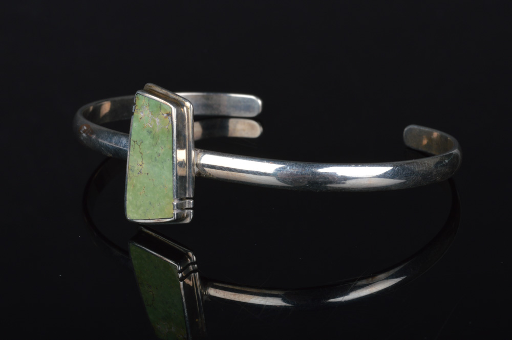 Signed Sterling and Agate Cuff Bracelet