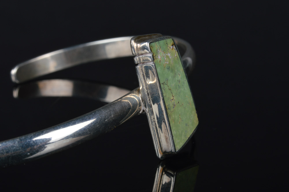 Signed Sterling and Agate Cuff Bracelet