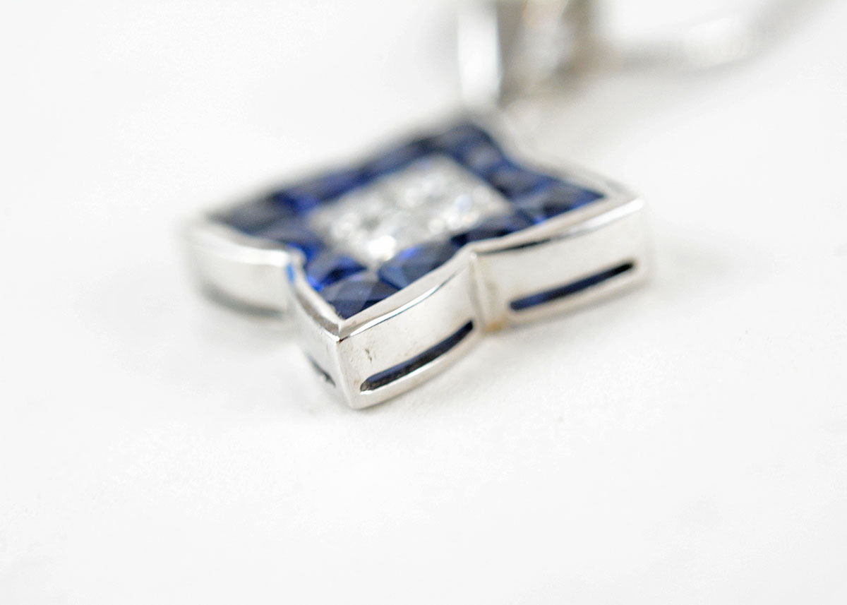 14K White Gold Diamond and Sapphire Pendant Necklace