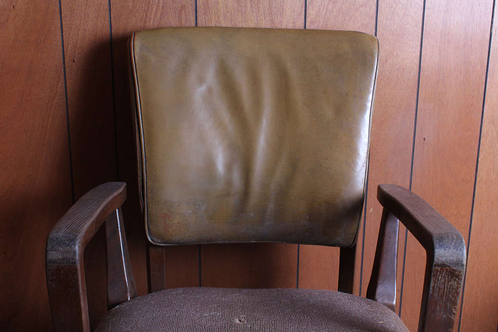 Vintage Walnut and Leather Upholstered Office Chair