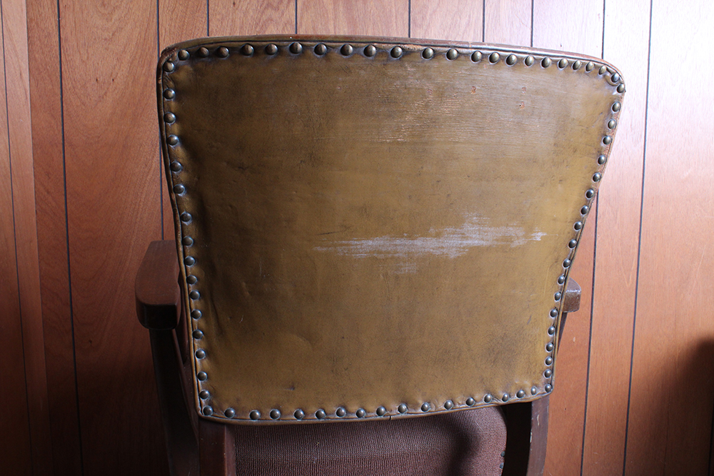 Vintage Walnut and Leather Upholstered Office Chair