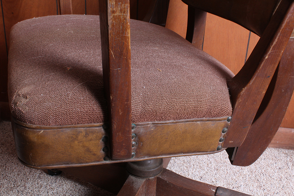 Vintage Walnut and Leather Upholstered Office Chair