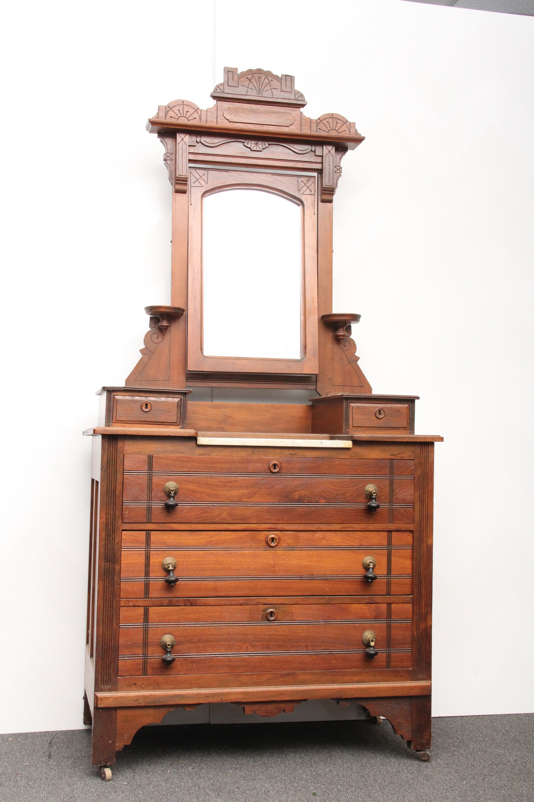 Antique Eastlake Victorian Walnut Dresser with Mirror