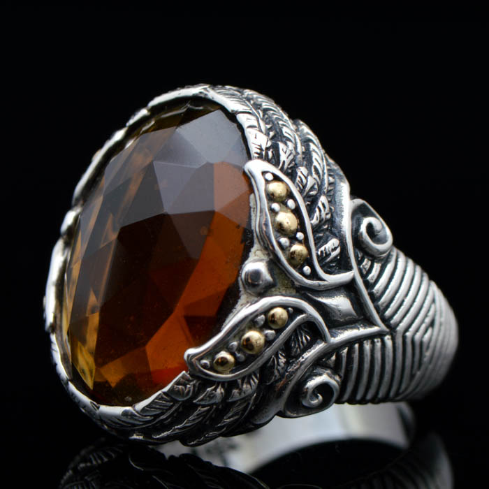 Robert Manse Sterling Silver, 18K Gold and Cognac Quartz Ring