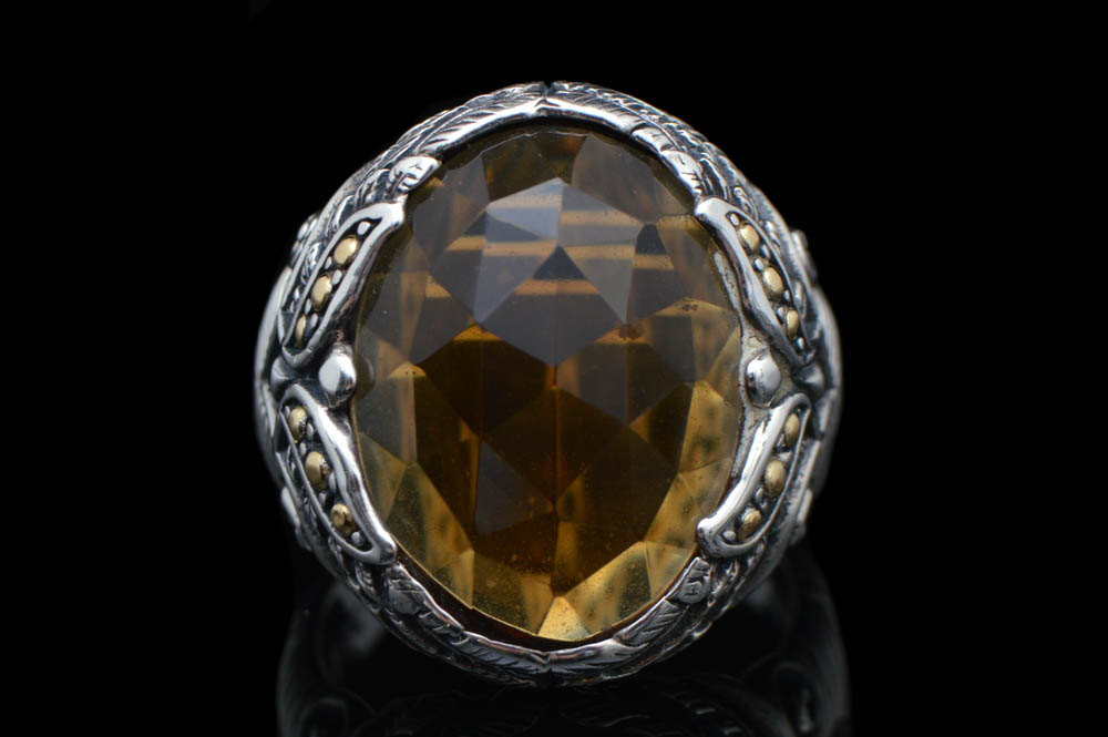 Robert Manse Sterling Silver, 18K Gold and Cognac Quartz Ring