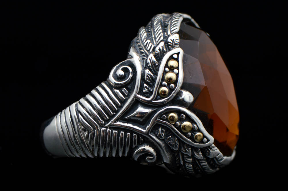 Robert Manse Sterling Silver, 18K Gold and Cognac Quartz Ring