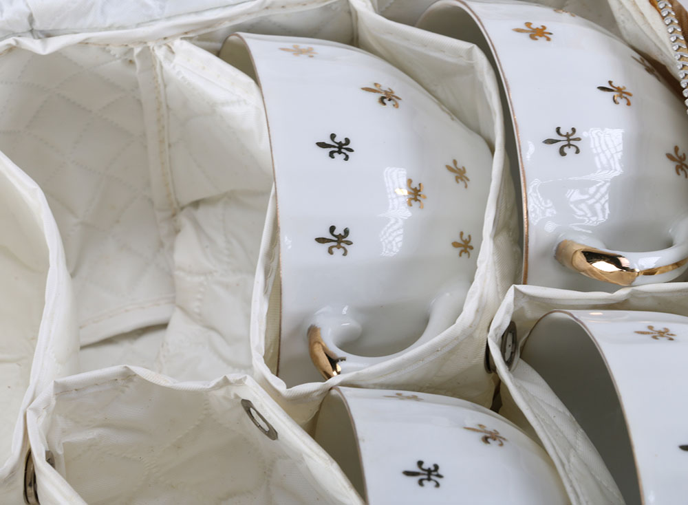 Lefton China " Flor De Lis (Scalloped)" Teacups with Case