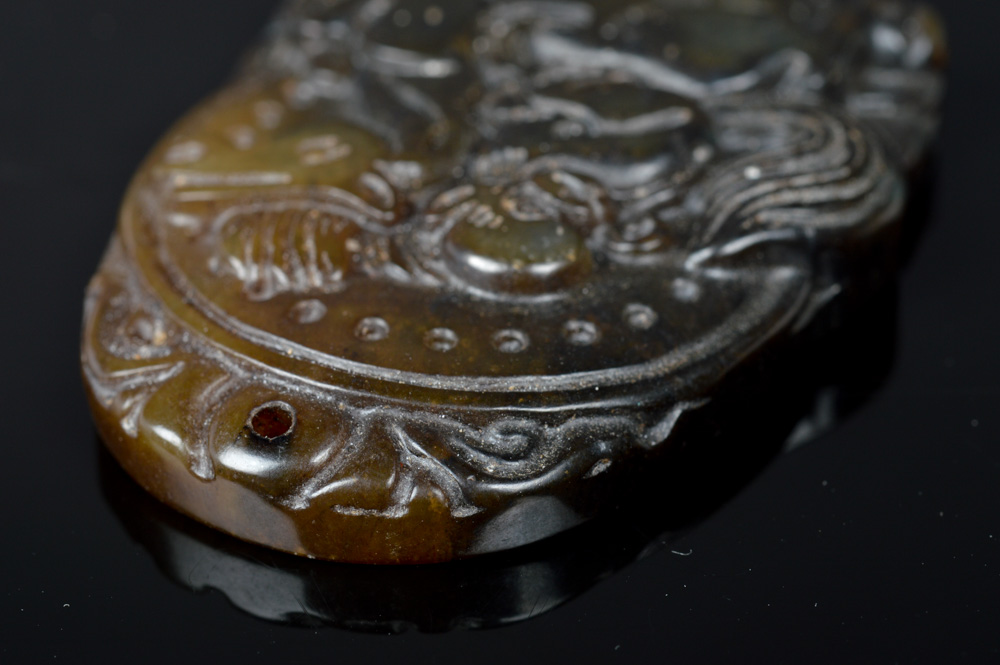 Ornate Chinese Serpentine Carved Pendant