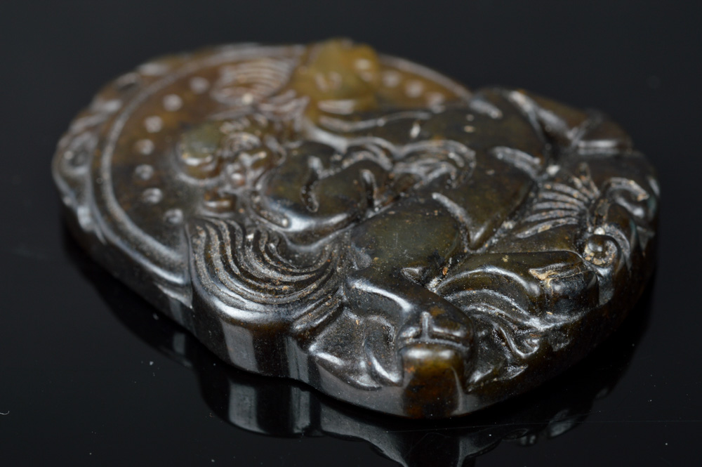 Ornate Chinese Serpentine Carved Pendant